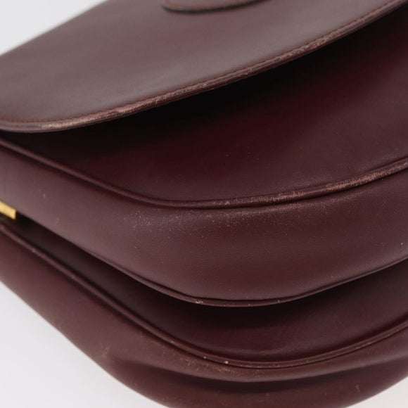 CARTIER Must Line Shoulder Bag Leather Bordeaux Gold Auth BA13122
