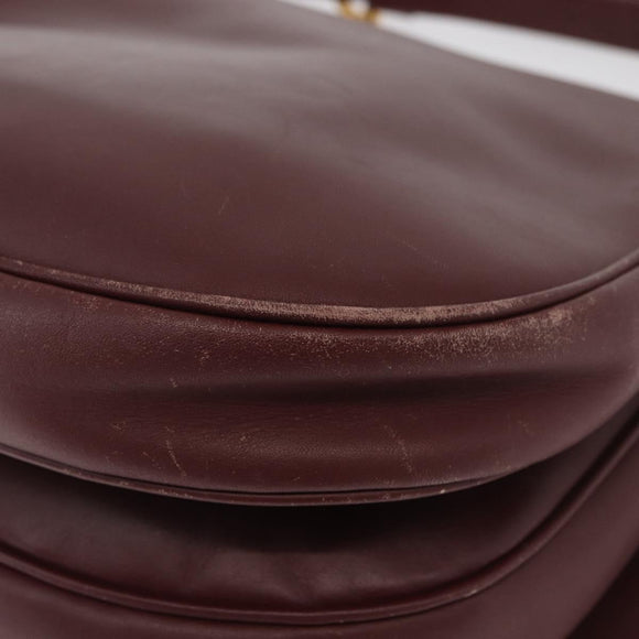 CARTIER Must Line Shoulder Bag Leather Bordeaux Gold Auth BA13122