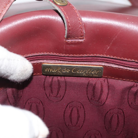 CARTIER Must Line Shoulder Bag Leather Bordeaux Gold Auth BA13122