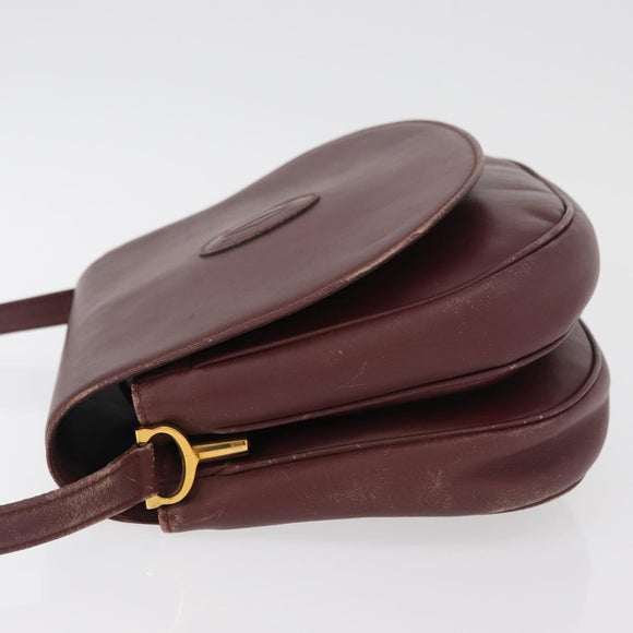 CARTIER Must Line Shoulder Bag Leather Bordeaux Gold Auth BA13122