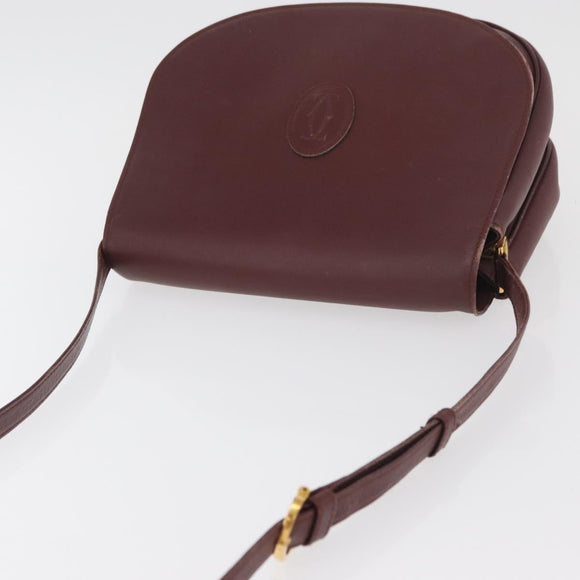 CARTIER Must Line Shoulder Bag Leather Bordeaux Gold Auth BA13122