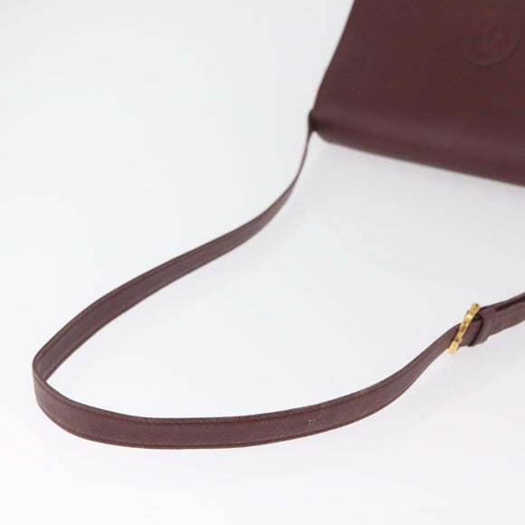 CARTIER Must Line Shoulder Bag Leather Bordeaux Gold Auth BA13122