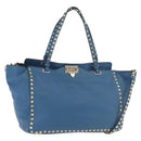 VALENTINO Rock Studs Tote Bag Leather 2way Blue Gold Auth BA13124-1