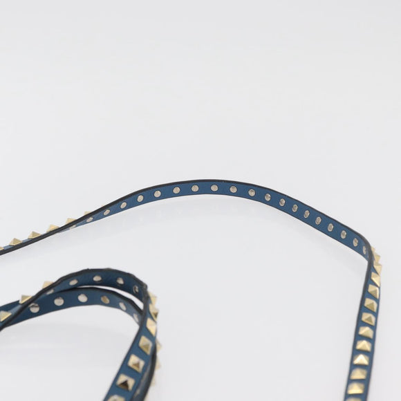 VALENTINO Rock Studs Tote Bag Leather 2way Blue Gold Auth BA13124