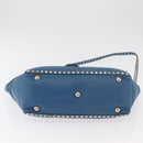 VALENTINO Rock Studs Tote Bag Leather 2way Blue Gold Auth BA13124-5