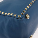 VALENTINO Rock Studs Tote Bag Leather 2way Blue Gold Auth BA13124-10