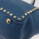 VALENTINO Rock Studs Tote Bag Leather 2way Blue Gold Auth BA13124-15