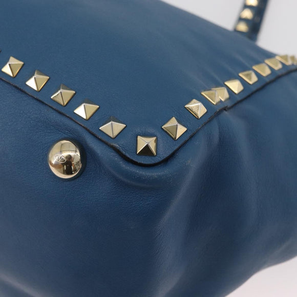 VALENTINO Rock Studs Tote Bag Leather 2way Blue Gold Auth BA13124