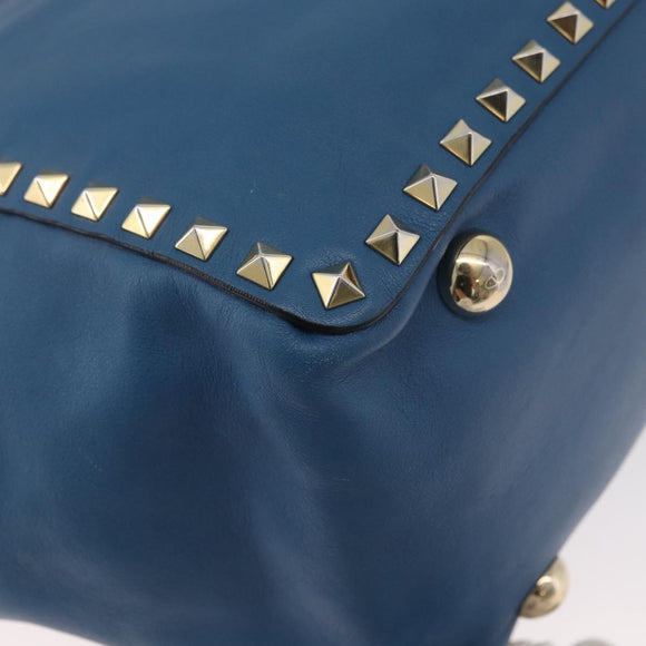 VALENTINO Rock Studs Tote Bag Leather 2way Blue Gold Auth BA13124