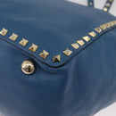 VALENTINO Rock Studs Tote Bag Leather 2way Blue Gold Auth BA13124-17