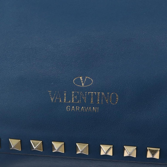 VALENTINO Rock Studs Tote Bag Leather 2way Blue Gold Auth BA13124
