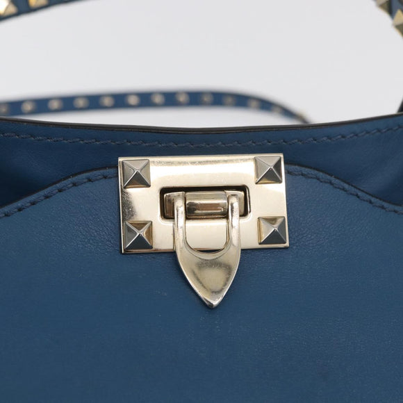 VALENTINO Rock Studs Tote Bag Leather 2way Blue Gold Auth BA13124