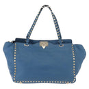 VALENTINO Rock Studs Tote Bag Leather 2way Blue Gold Auth BA13124-13