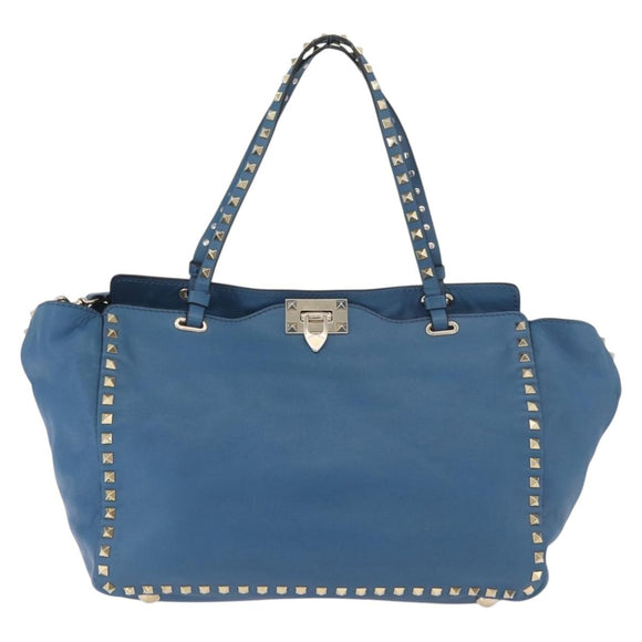 VALENTINO Rock Studs Tote Bag Leather 2way Blue Gold Auth BA13124