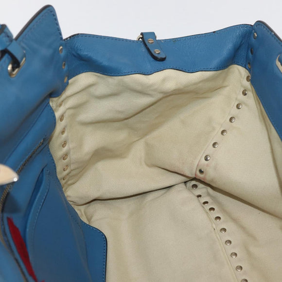 VALENTINO Rock Studs Tote Bag Leather 2way Blue Gold Auth BA13124