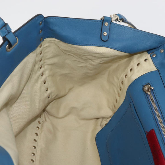 VALENTINO Rock Studs Tote Bag Leather 2way Blue Gold Auth BA13124