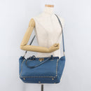 VALENTINO Rock Studs Tote Bag Leather 2way Blue Gold Auth BA13124-25