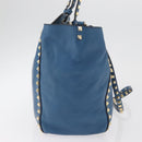 VALENTINO Rock Studs Tote Bag Leather 2way Blue Gold Auth BA13124-4