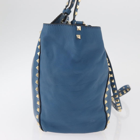 VALENTINO Rock Studs Tote Bag Leather 2way Blue Gold Auth BA13124