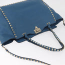 VALENTINO Rock Studs Tote Bag Leather 2way Blue Gold Auth BA13124-6