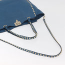 VALENTINO Rock Studs Tote Bag Leather 2way Blue Gold Auth BA13124-9