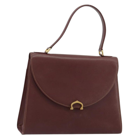CARTIER Must Line Hand Bag Leather Bordeaux Gold Auth BA13127