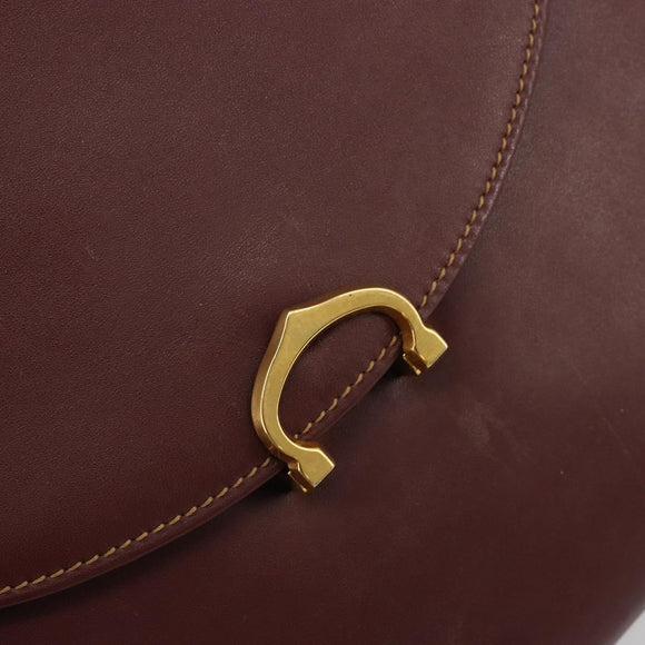 CARTIER Must Line Hand Bag Leather Bordeaux Gold Auth BA13127