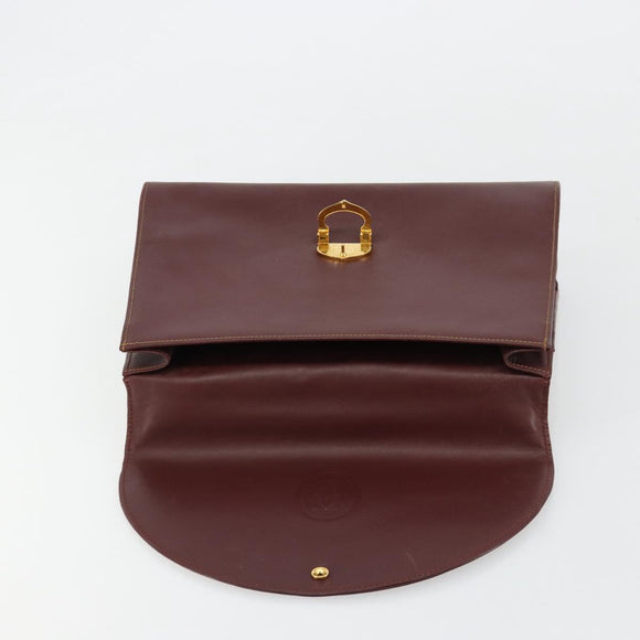 CARTIER Must Line Hand Bag Leather Bordeaux Gold Auth BA13127