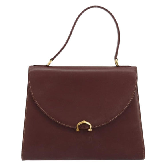 CARTIER Must Line Hand Bag Leather Bordeaux Gold Auth BA13127