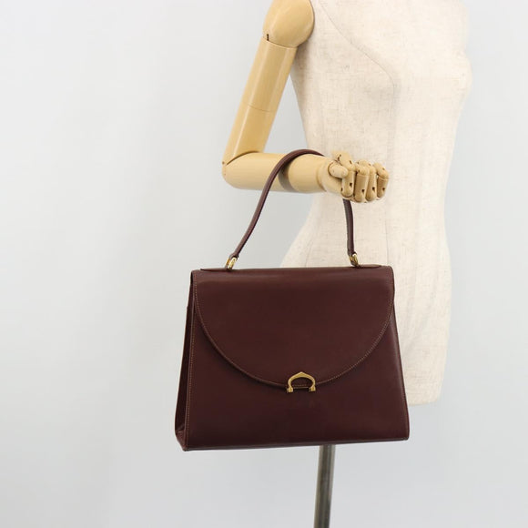 CARTIER Must Line Hand Bag Leather Bordeaux Gold Auth BA13127