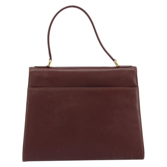 CARTIER Must Line Hand Bag Leather Bordeaux Gold Auth BA13127