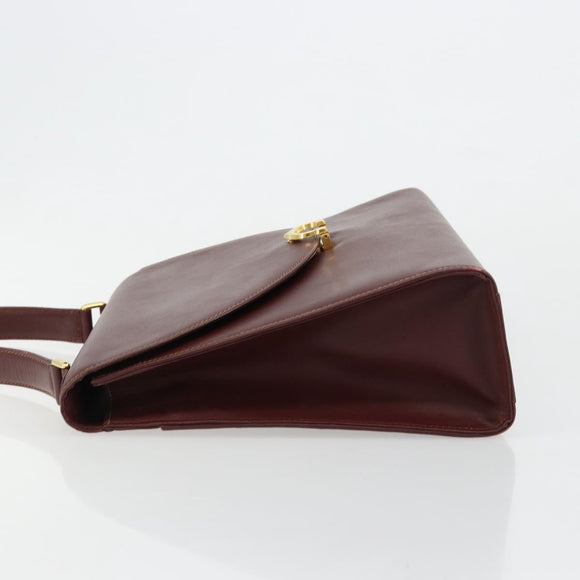 CARTIER Must Line Hand Bag Leather Bordeaux Gold Auth BA13127