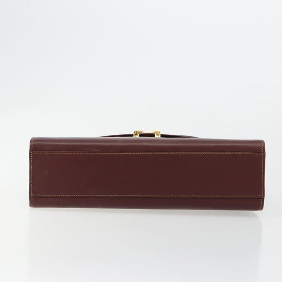 CARTIER Must Line Hand Bag Leather Bordeaux Gold Auth BA13127