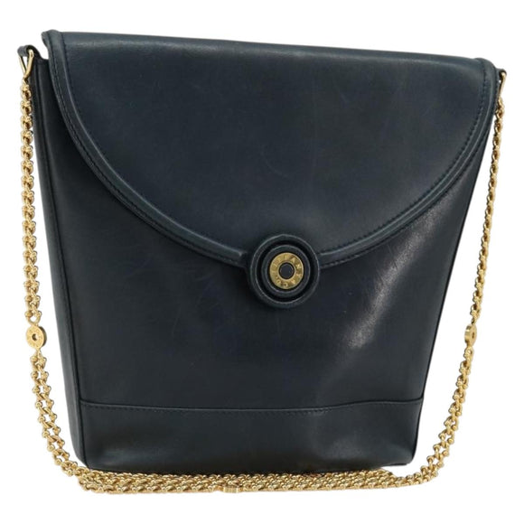 TIFFANY&Co. Schultertasche Kette Leder Navy Gold Auth BA13131