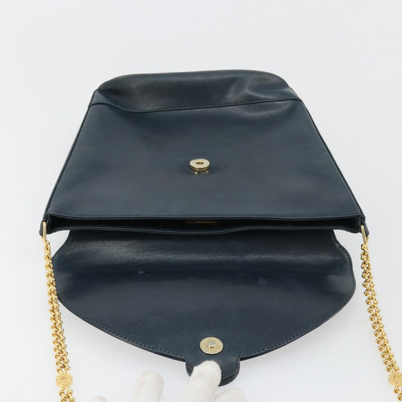 TIFFANY&Co. Schultertasche Kette Leder Navy Gold Auth BA13131