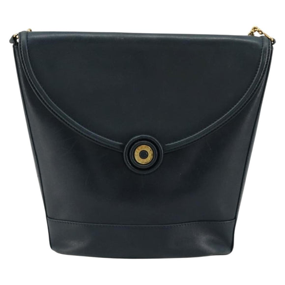 TIFFANY&Co. Schultertasche Kette Leder Navy Gold Auth BA13131
