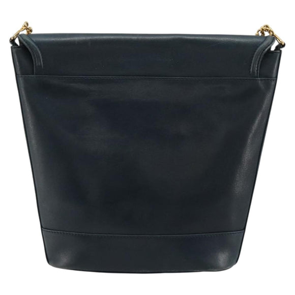 TIFFANY&Co. Schultertasche Kette Leder Navy Gold Auth BA13131