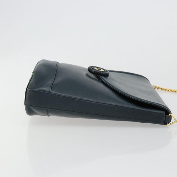 TIFFANY&Co. Schultertasche Kette Leder Navy Gold Auth BA13131