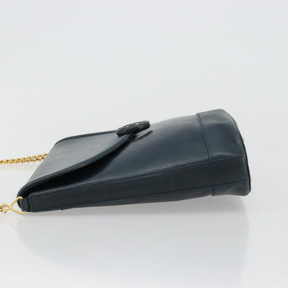 TIFFANY&Co. Schultertasche Kette Leder Navy Gold Auth BA13131