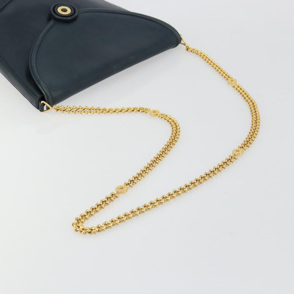 TIFFANY&Co. Schultertasche Kette Leder Navy Gold Auth BA13131