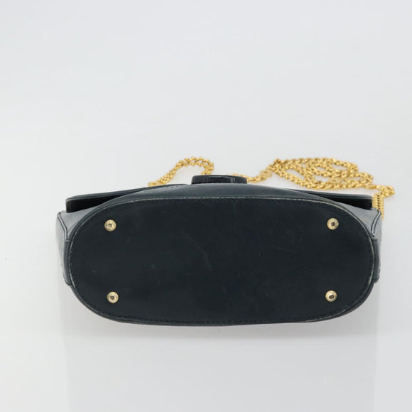 TIFFANY&Co. Schultertasche Kette Leder Navy Gold Auth BA13131