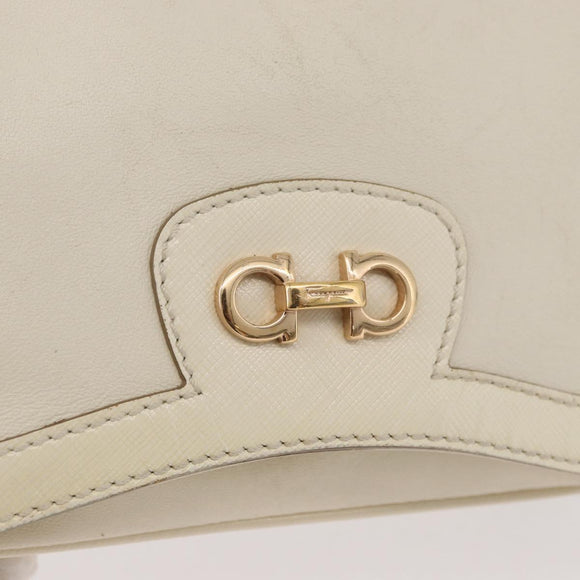 Salvatore Ferragamo Gancini Shoulder Bag Leather White Gold Auth BA13137