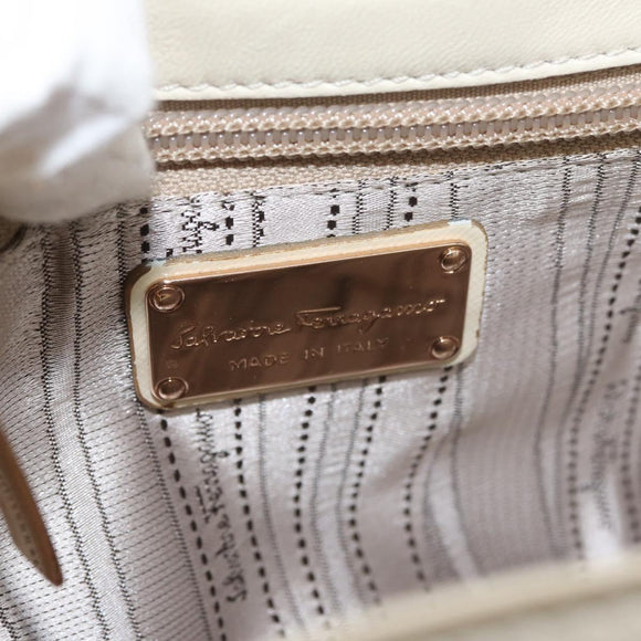 Salvatore Ferragamo Gancini Shoulder Bag Leather White Gold Auth BA13137