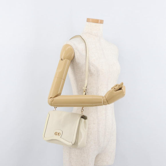 Salvatore Ferragamo Gancini Shoulder Bag Leather White Gold Auth BA13137