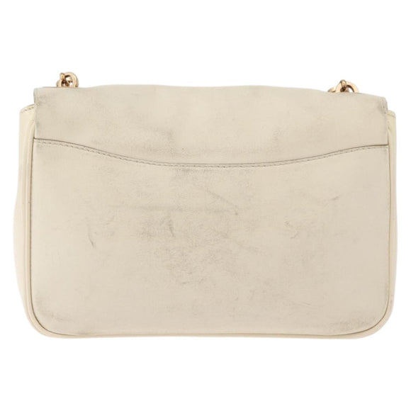 Salvatore Ferragamo Gancini Shoulder Bag Leather White Gold Auth BA13137