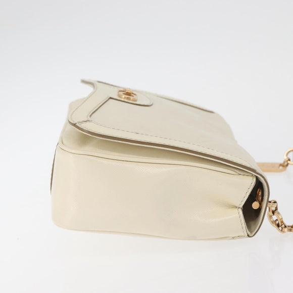 Salvatore Ferragamo Gancini Shoulder Bag Leather White Gold Auth BA13137