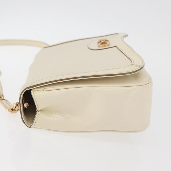 Salvatore Ferragamo Gancini Shoulder Bag Leather White Gold Auth BA13137