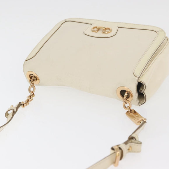Salvatore Ferragamo Gancini Shoulder Bag Leather White Gold Auth BA13137