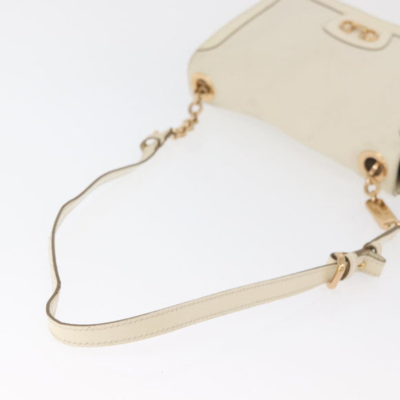 Salvatore Ferragamo Gancini Shoulder Bag Leather White Gold Auth BA13137