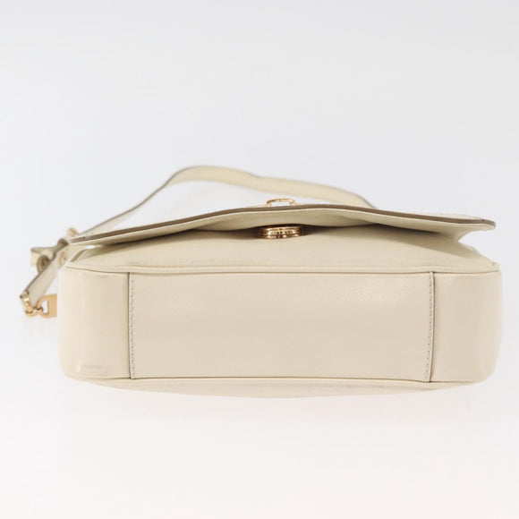 Salvatore Ferragamo Gancini Shoulder Bag Leather White Gold Auth BA13137